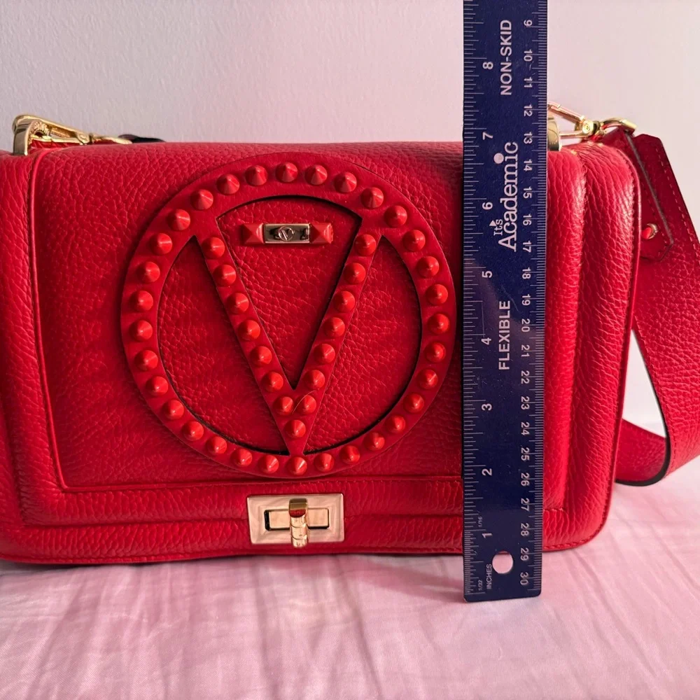 Valentino By Mario Valentino Red Studded V-Logo Shoulder Bag - Picture 4 of 13